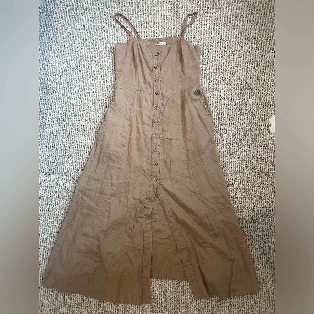 100% Linen Brown Button Up Midi Dress.
